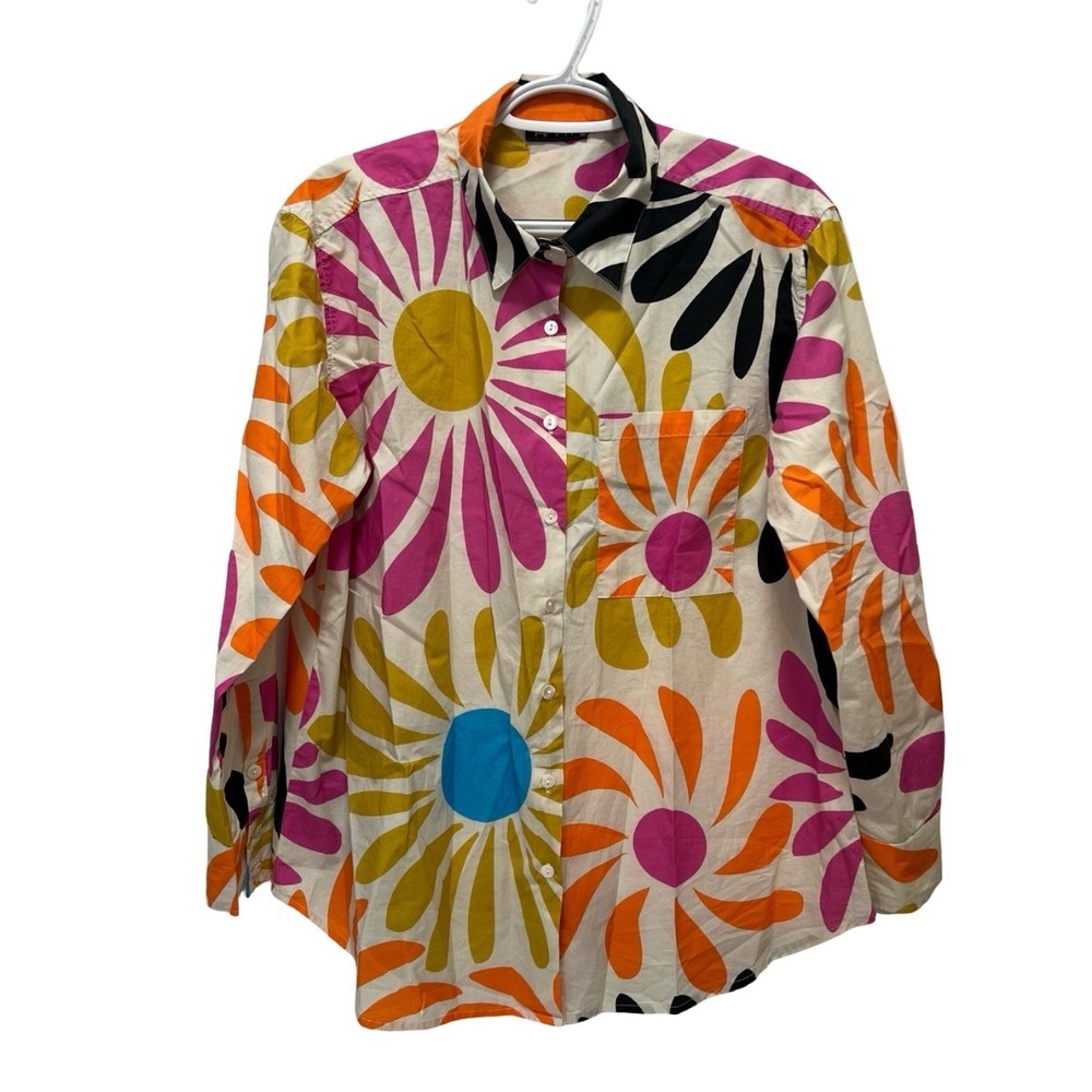 APNY Womens Multi Color Floral Print Button Down Shirt Long Sleeve Size M